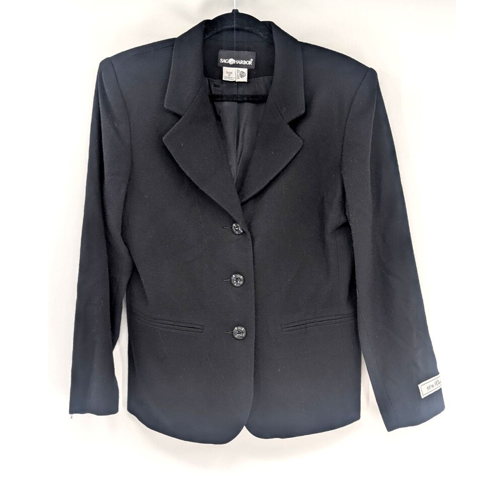 Sag Harbor Black 100% Wool Button Up Office Warm Blazer Jacket 36" Size 12